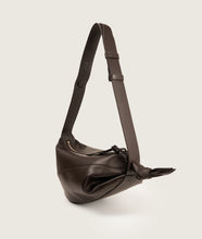 Load image into Gallery viewer, Furoshiki Crossbody Bag M Smooth Cow Leather Black I back view I white background