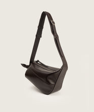 Load image into Gallery viewer, Furoshiki Crossbody Bag M Smooth Cow Leather Espresso I side view I white background