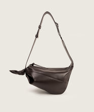 Load image into Gallery viewer, Furoshiki Crossbody Bag M Smooth Cow Leather Espresso I front view I white background