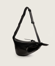 Load image into Gallery viewer, Furoshiki Crossbody Bag M Smooth Cow Leather Black I side view I white background