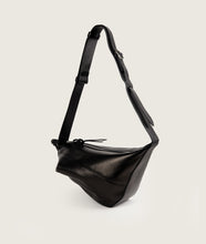 Load image into Gallery viewer, Furoshiki Crossbody Bag M Soft Lamb Leather Black I side view I white background