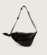 Load image into Gallery viewer, Furoshiki Crossbody Bag M Soft Lamb Leather Black I front view I white background
