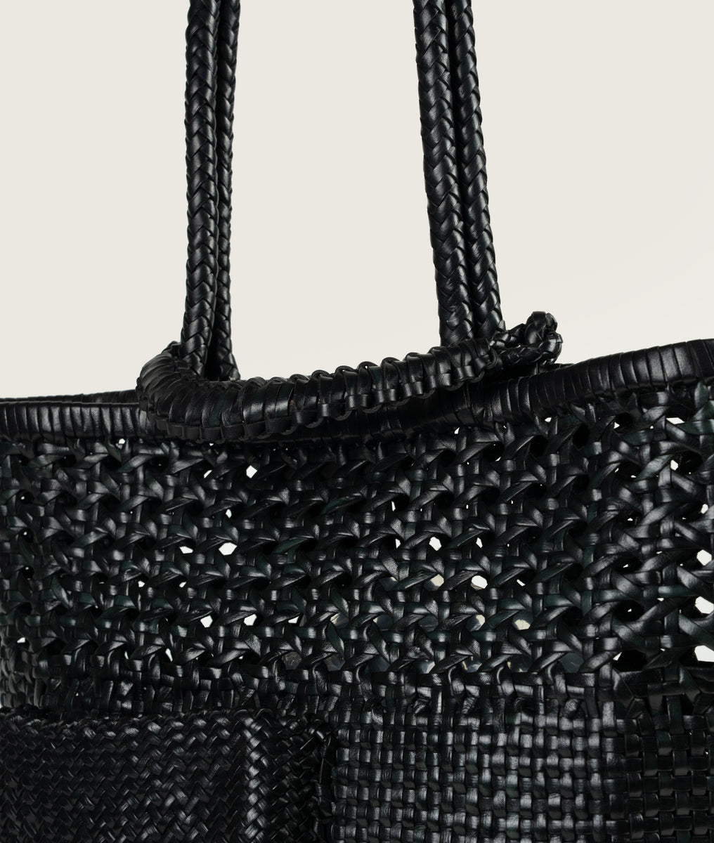 Pazar Book Tote Wiener Geflecht Black Handwoven Leather – sagan-vienna
