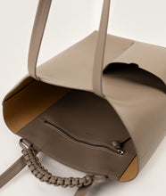 Load image into Gallery viewer, Pazar I Pazar Book Tote Grayge I inside view I showing the signature braided handle and the inner zip pocket I white background
