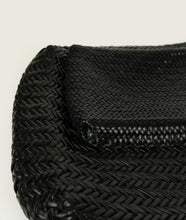 Load image into Gallery viewer, Woven I Pazar Book Tote Handwoven I black I detail view I showing the woven structure and the front book pocket I white background