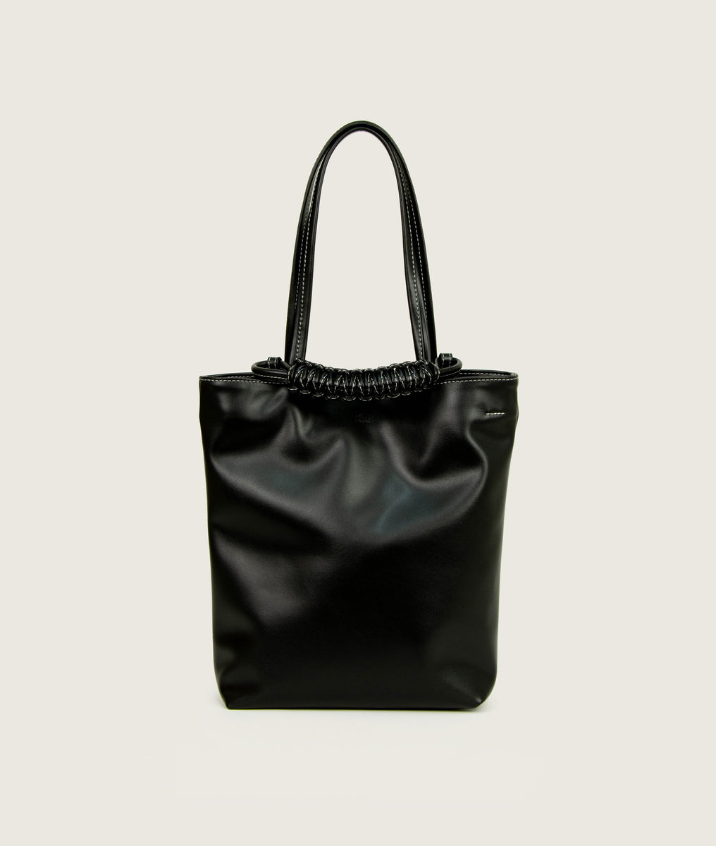 Pazar Tote Nano Grape leather Black with white stitching