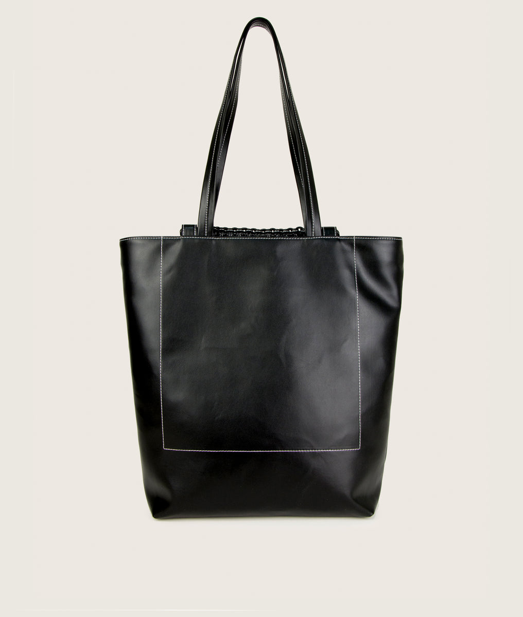 Pazar Book Tote Grape leather Black with white stitching