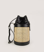 Load image into Gallery viewer, Vienna bucket bag, size M in black from Italian calf leather. Short signature hand knotted handle with additionally long thin removable shoulder strap. Inner pocket. D-key ring.