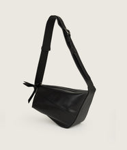 Load image into Gallery viewer, Furoshiki Crossbody Bag M Smooth Cow Leather Black I side view I white background