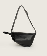 Load image into Gallery viewer, Furoshiki Crossbody Bag M Smooth Cow Leather Black I front view I white background