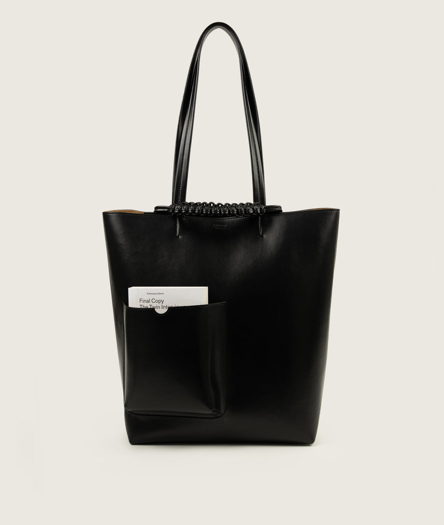 Pazar Book Tote Grape Leather Black with Black Stitching