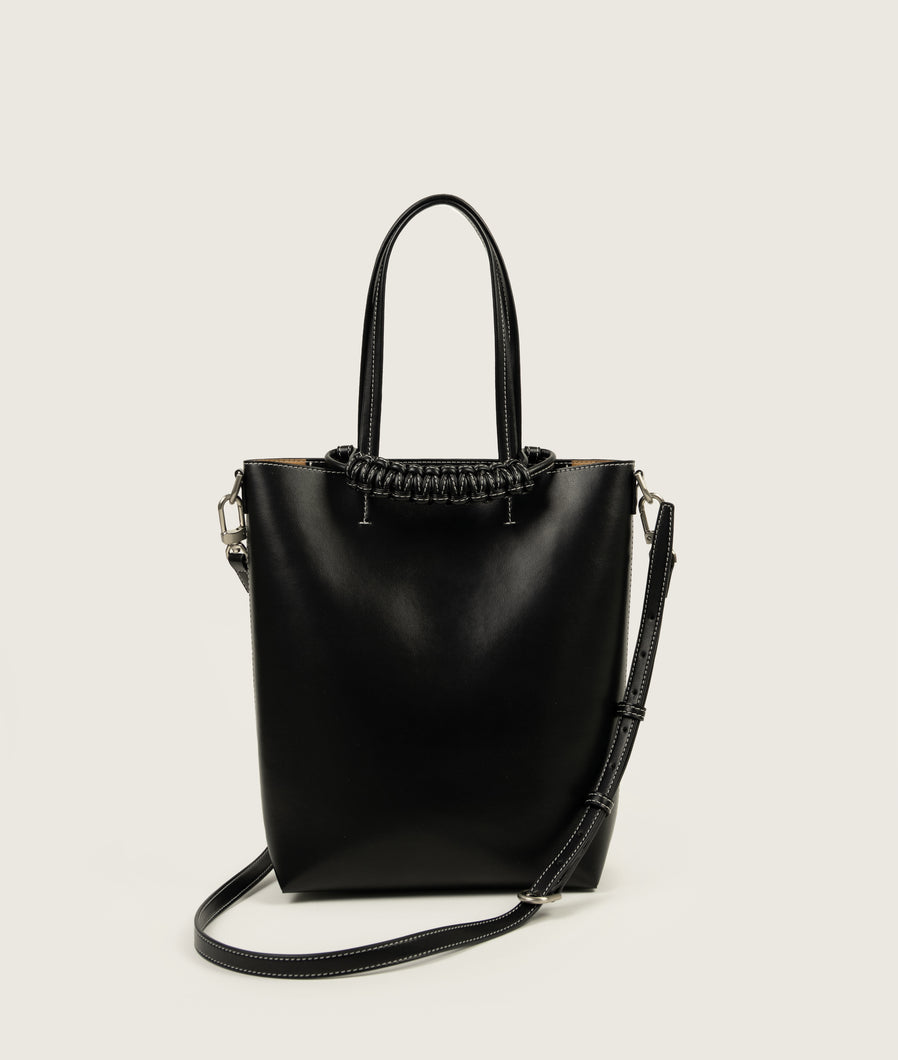 Pazar Tote Nano Grape leather Black with white stitching