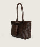 Load image into Gallery viewer, Pazar Book Tote Wide Brown Handwoven Leather