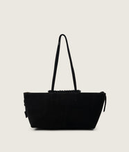 Load image into Gallery viewer, Pazar I Pazar Tote Boat I suede black I showing iconic SAGAN closing system I back view I white background