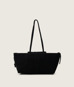 Pazar I Pazar Tote Boat I suede black I showing iconic SAGAN closing system I back view I white background