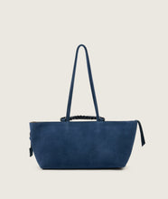 Load image into Gallery viewer, Pazar I Pazar Tote Boat I suede denim I showing iconic SAGAN closing system I back view I white background