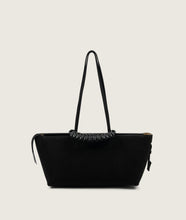 Load image into Gallery viewer, Pazar I Pazar Tote Boat I suede black I showing iconic SAGAN closing system I front view I white background