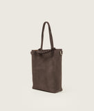 Load image into Gallery viewer, Pazar I Pazar Tote Nano Suede Cacao I cacao I side view I showing iconic SAGAN closing system and strap detail I white background