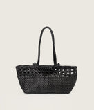 Load image into Gallery viewer, Pazar Tote Boat Wiener Geflecht Black Handwoven Leather
