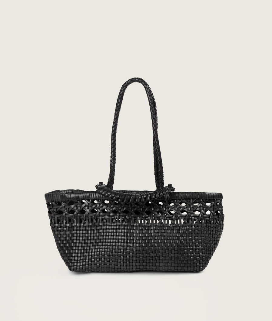 Pazar Tote Boat Handwoven wiener geflecht Black