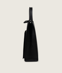 Pazar Magazine Tote Black I side view I showing the signature braided handle I white background