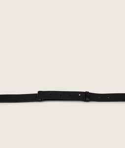Pazar Magazine Tote Black I detail view I showing the adjustable strap in detail I white background