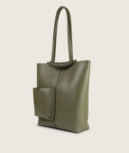 Load image into Gallery viewer, Pazar Book Tote Olive Green Smooth Leather
