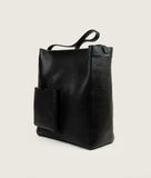 Load image into Gallery viewer, Watoji I Nasch Bag L I black I from aside, open outside pocket, white japanese stitch detail I white background