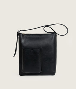 Watoji I Nasch Bag S I black I frontal view, open outside pocket I white background