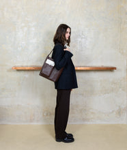 Load image into Gallery viewer, Watoji I Nasch Bag S I dark brown I from asideI Woman carries the bag over her shoulder at SAGAN Shop Vienna.