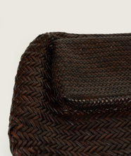 Load image into Gallery viewer, Woven I Pazar Book Tote Handwoven I brown I detail view I showing the woven structure and the front book pocket I white background 