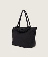 Load image into Gallery viewer, Nylon I Pazar Tote M I charcoal black plant dyed japanese nylon I side view I showing the iconic SAGAN closure strap I white background