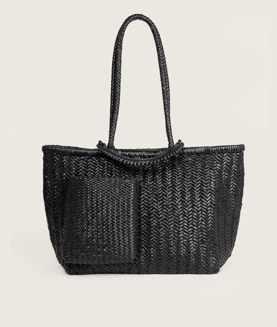 Woven I Pazar Book Tote Wide Handwoven Black I front view I white background