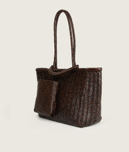 Load image into Gallery viewer, Woven I Pazar Book Tote Wide Handwoven Brown I side view I white background