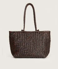 Load image into Gallery viewer, Woven I Pazar Book Tote Wide Handwoven Brown I back view I white background