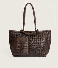 Load image into Gallery viewer, Woven I Pazar Book Tote Wide Handwoven Brown I front view I white background