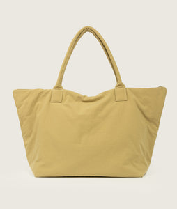 Nylon I Pazar Tote XL Beige plant dyed nylon I beige I back view I showing the iconic SAGAN closure strap I white background