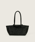 Load image into Gallery viewer, Woven I Pazar Tote Boat Handwoven I black I front view I showing the iconic closure I white background