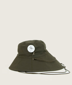 MÜHLBAUER X SAGAN Vienna Fisherman Hat Stiff brim, color Washed olive green nylon, size 58