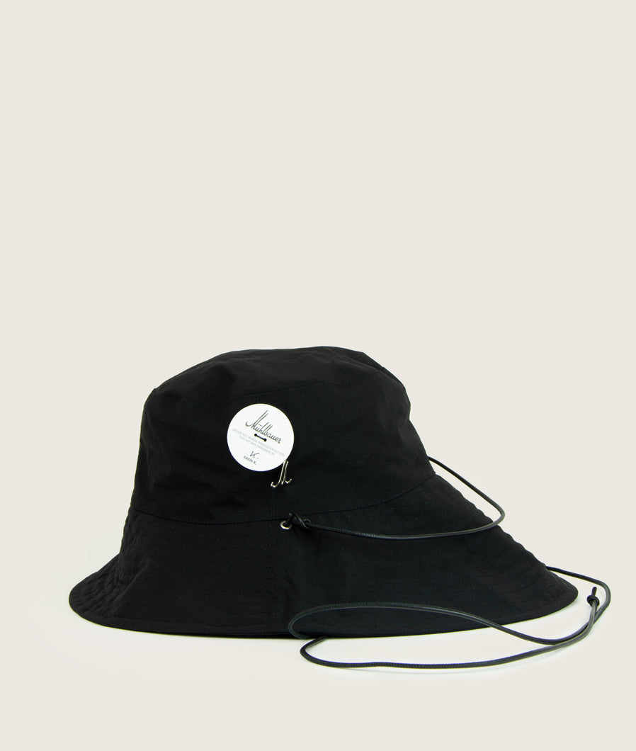 MÜHLBAUER X SAGAN Vienna Fisherman Hat Soft brim, color Washed Black nylon, size 58