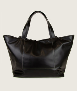 Pazar Tote XL Grape leather Black with white stitching
