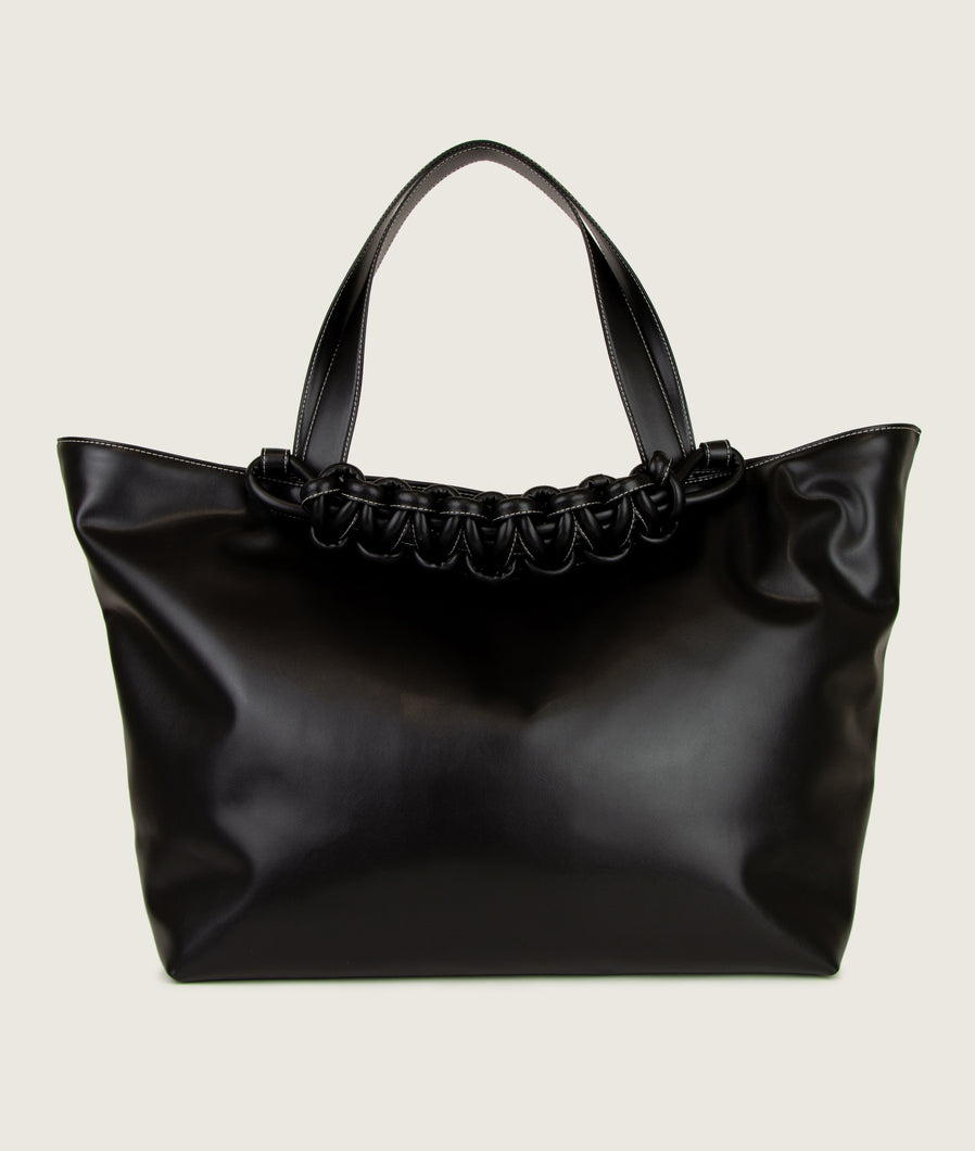 Pazar Tote XL Grape leather Black with white stitching