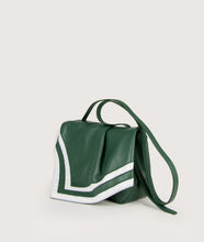 Load image into Gallery viewer, Scarf Crossbody bag in size M, green.white, made from smooth spanish lamb leather. Inspired by a draped scarf this style is very soft. This bag is perfect for carrying your most treasured goods.