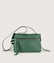 Load image into Gallery viewer, Scarf Crossbody bag in size M, green-white, made from smooth spanish lamb leather. Inspired by a draped scarf this style is very soft. This bag is perfect for carrying your most treasured goods.