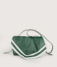 Load image into Gallery viewer, Scarf Crossbody bag in size M, green.white, made from smooth spanish lamb leather. Inspired by a draped scarf this style is very soft. This bag is perfect for carrying your most treasured goods.