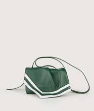 Load image into Gallery viewer, Scarf Crossbody bag in size S, green-white, made from smooth spanish lamb leather. Inspired by a draped scarf this style is very soft. This bag is perfect for carrying your most treasured goods.