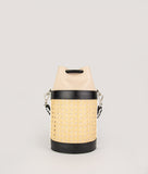 Load image into Gallery viewer, The Vienna bucket bag, size S in tricolor from Italian calf leather. Short signature hand knotted handle with additionally long thin removable shoulder strap. Inner pocket. D-key ring.